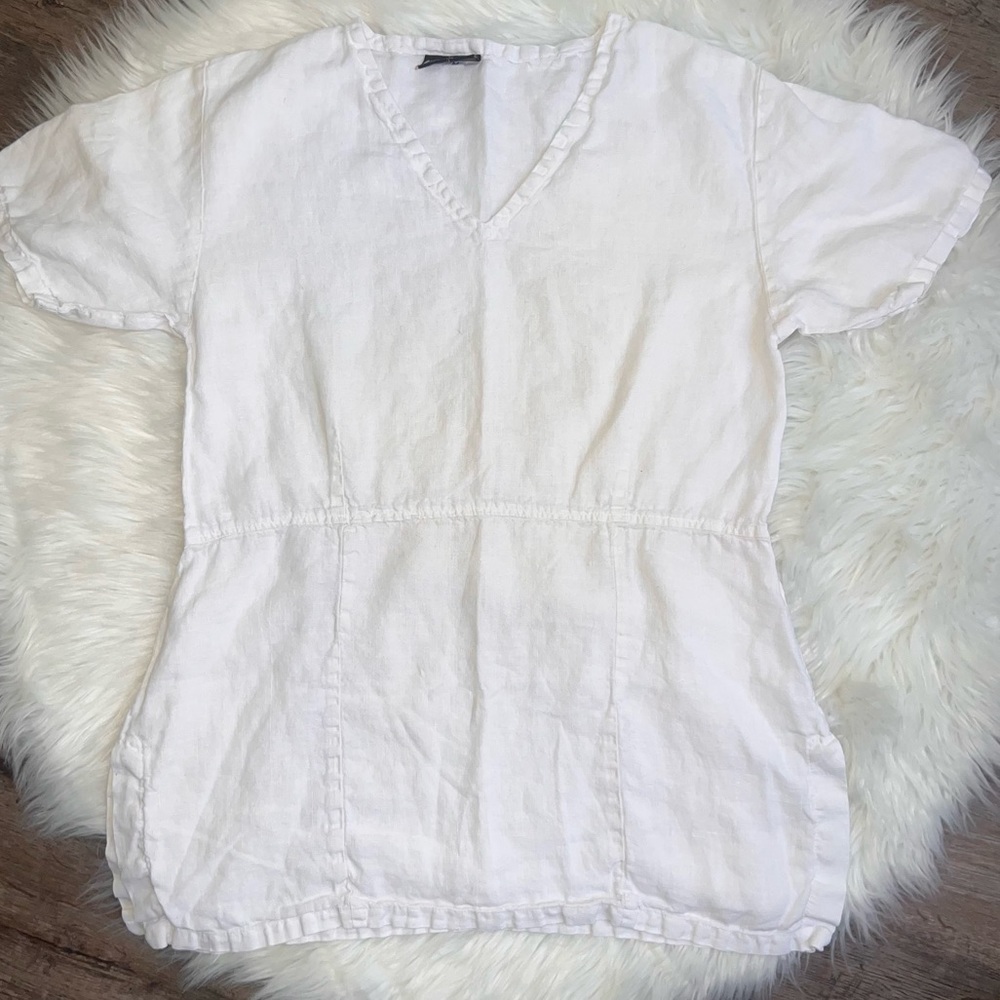 Liz & Jane 100% Linen White Contemporary Lagenlook Minimalist Tunic Top M